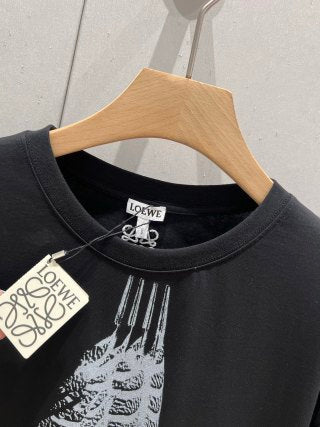 Loewe 25 Feather Printed Round Neck Short Sleeve T-shirt Cotton