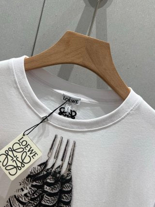 Loewe 25 Feather Printed Round Neck Short Sleeve T-shirt Cotton