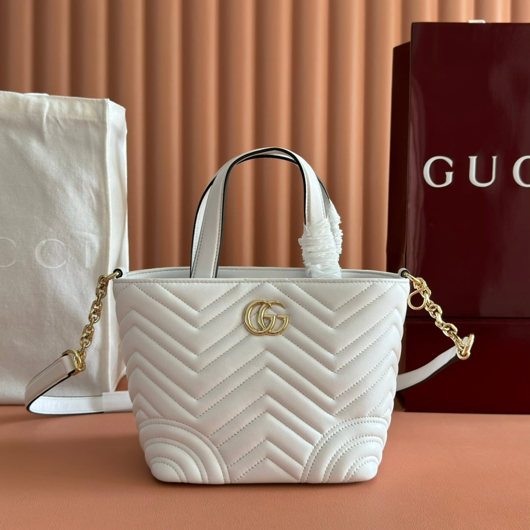 GG 2025 Marmont Tote Bag White Sheepskin