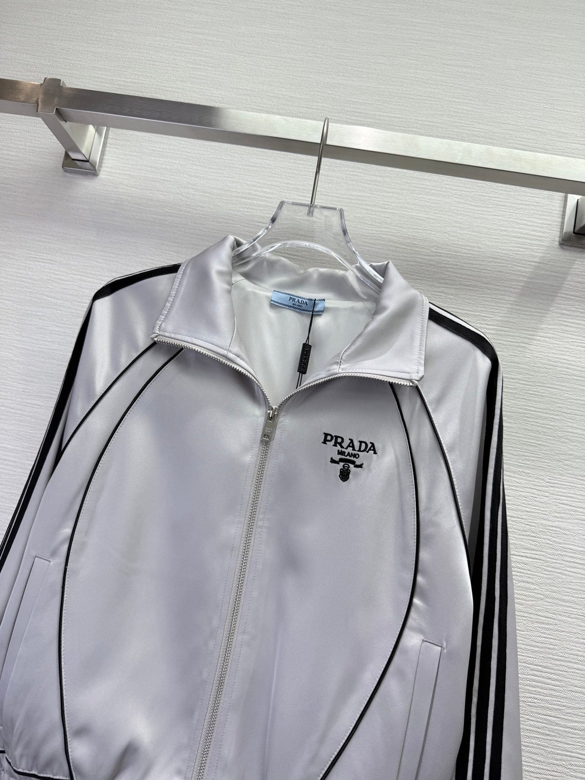 Prada 2025 Striped Patchwork Jacket Black And White Polyester