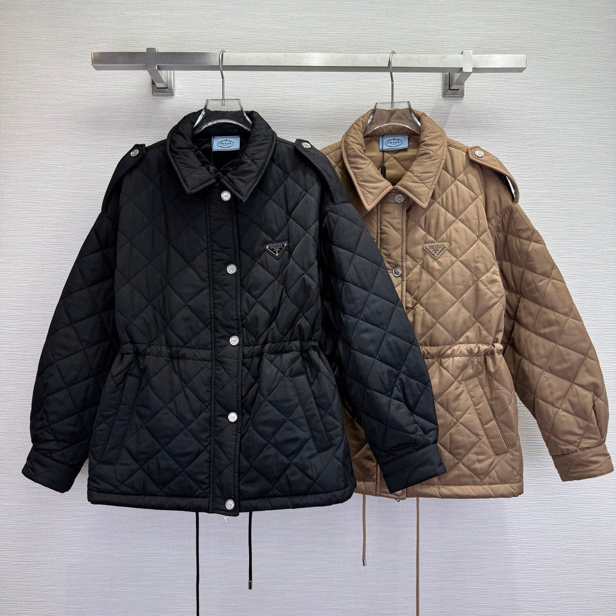 Prada 2025 Lightweight Quilted Blouson Jacket Black and Tan Re-Nylon