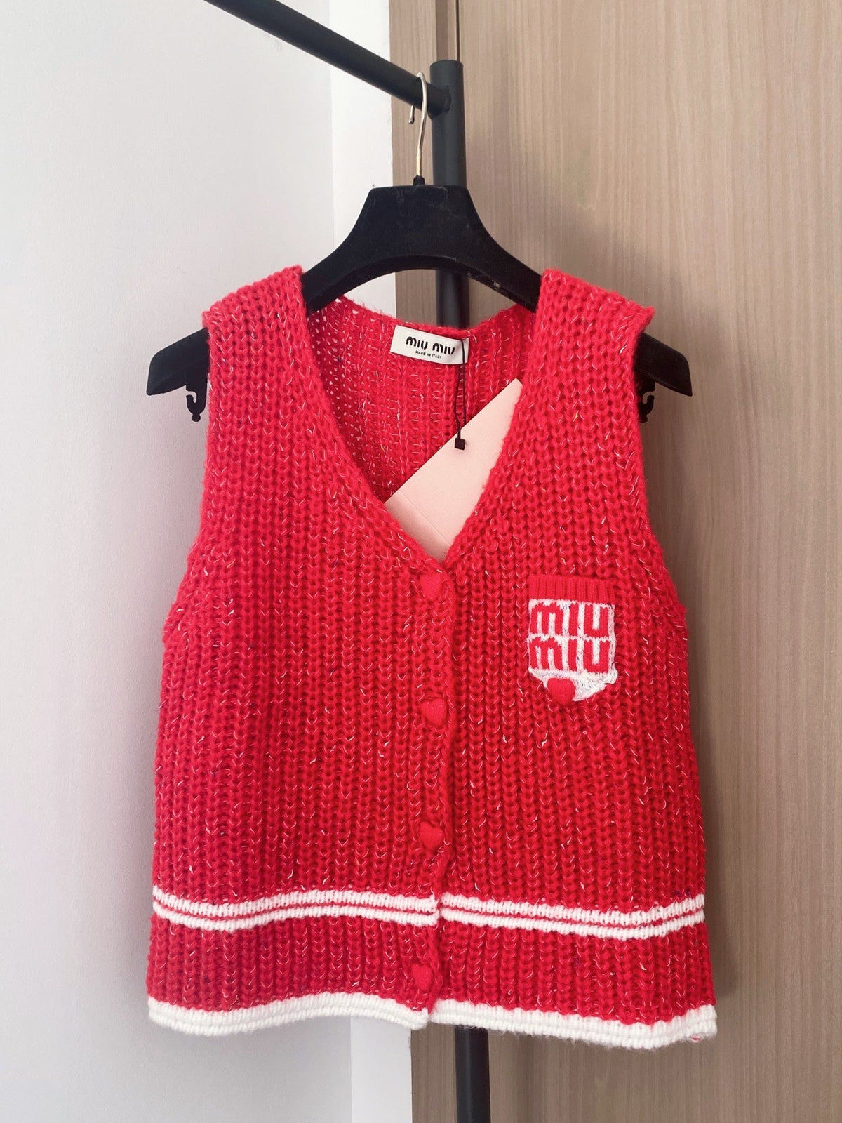 Miumiu 2025  Knitted Vest Red and White Wool
