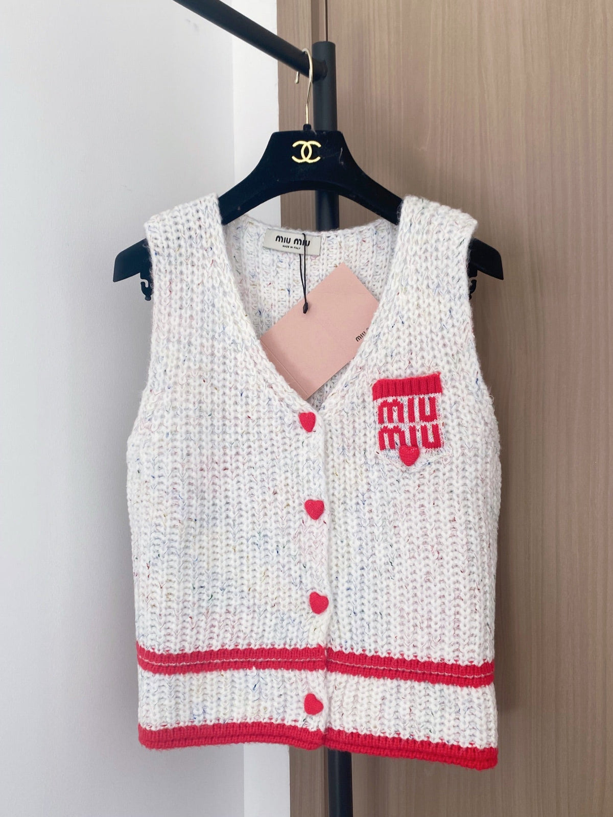 Miumiu 2025  Knitted Vest Red and White Wool