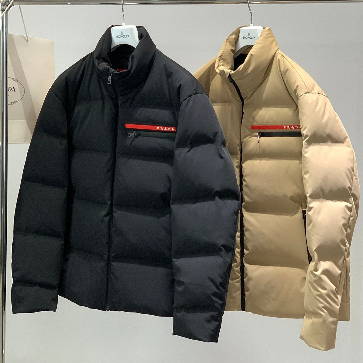 Prada 2025 Cropped Technical Knit Puffer Jacket Black Polyester