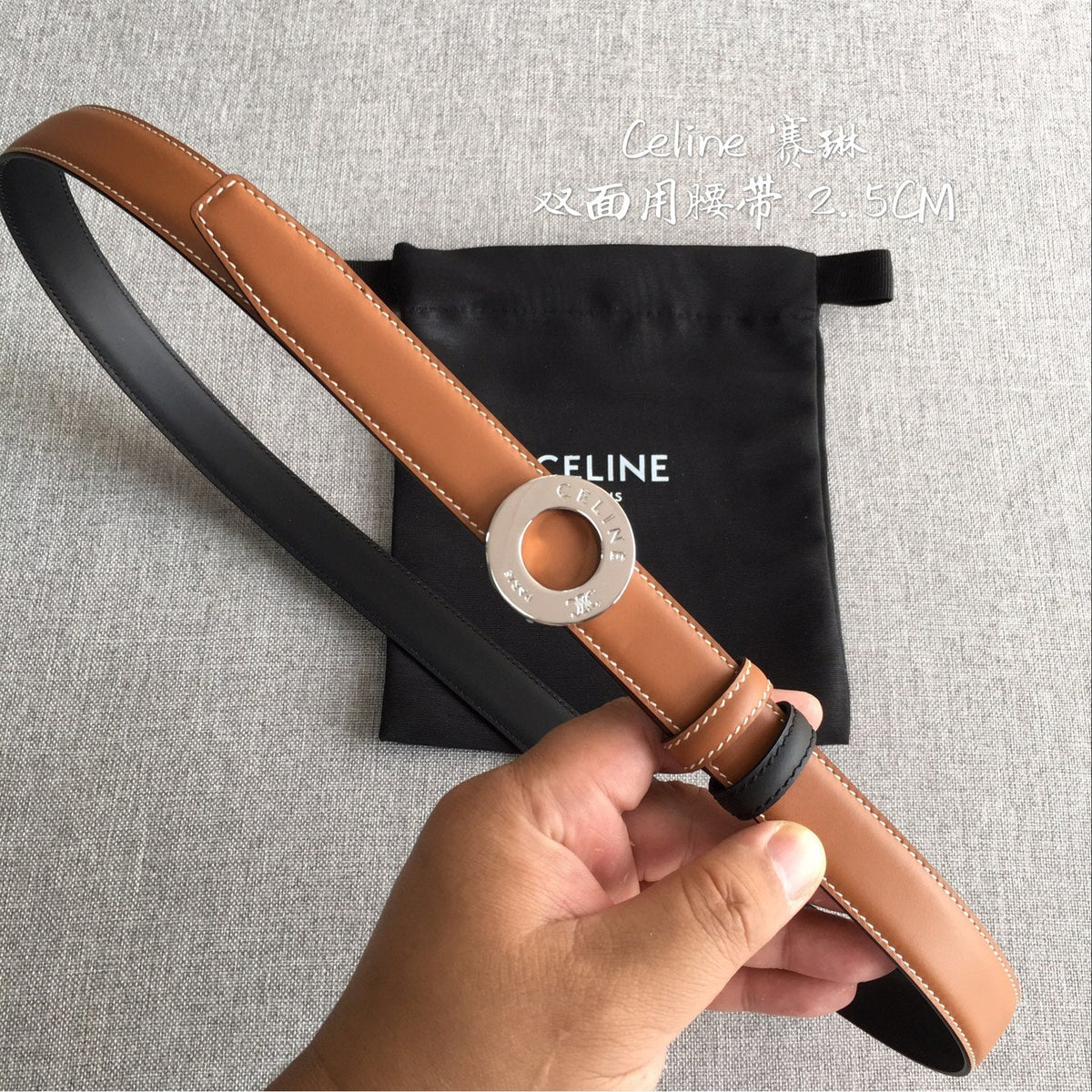 Celine 2026 Disc Buckle & Reversible Strap Belt 2.5cm Leather