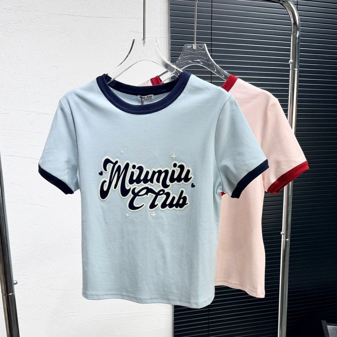 Miumiu 2026 T-shirt Blue and Pink Cotton