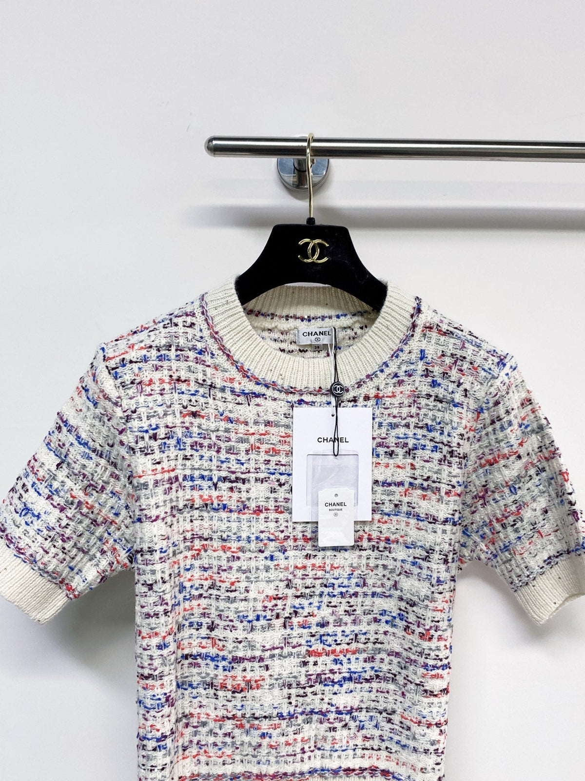 Chanel 2026 Short-Sleeve Shirt Blue and White Wool