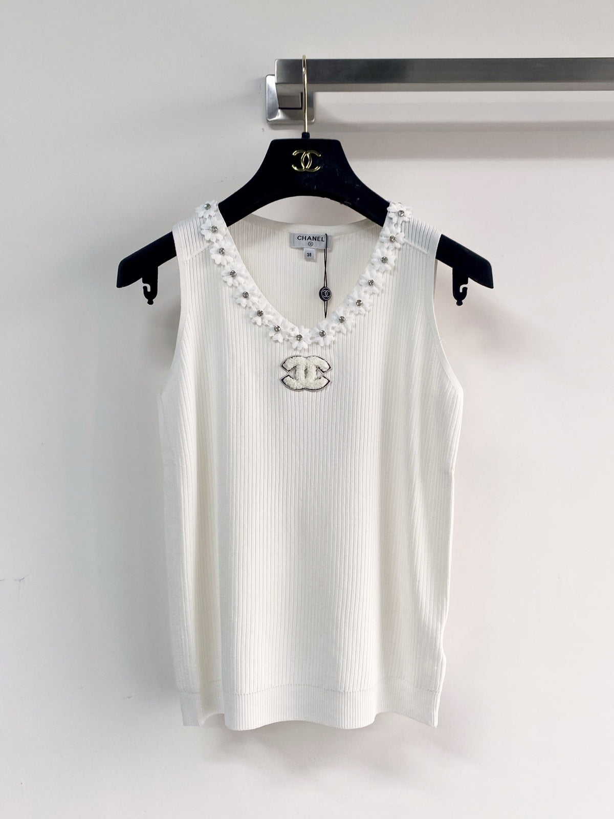 Chanel 2026  Flower Shirt White and Black Polyester Viscose