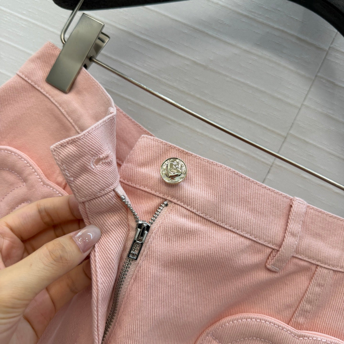 Chanel 2026 Elegant Heart-Shaped Double C Pocket Denim Set Pink Cotton 360887