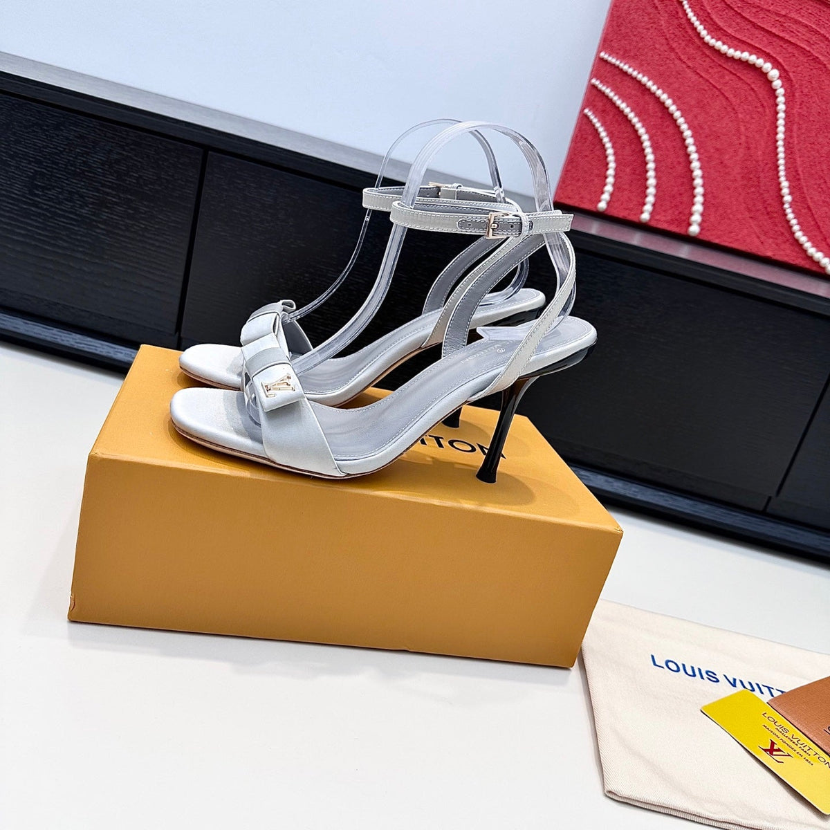 Louis Vuitton 2026 6AM High-Heeled Sandals 90mm Silk Bow Leather 786956