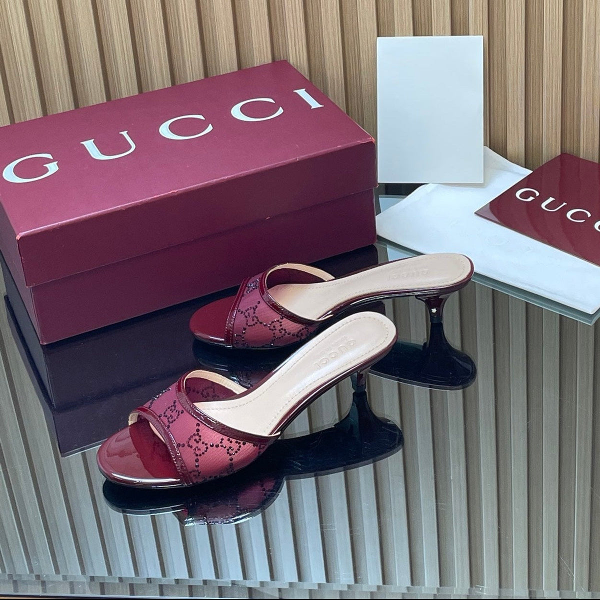 Gucci 2026 Crystal Mesh Sandals 45mm Leather 765380