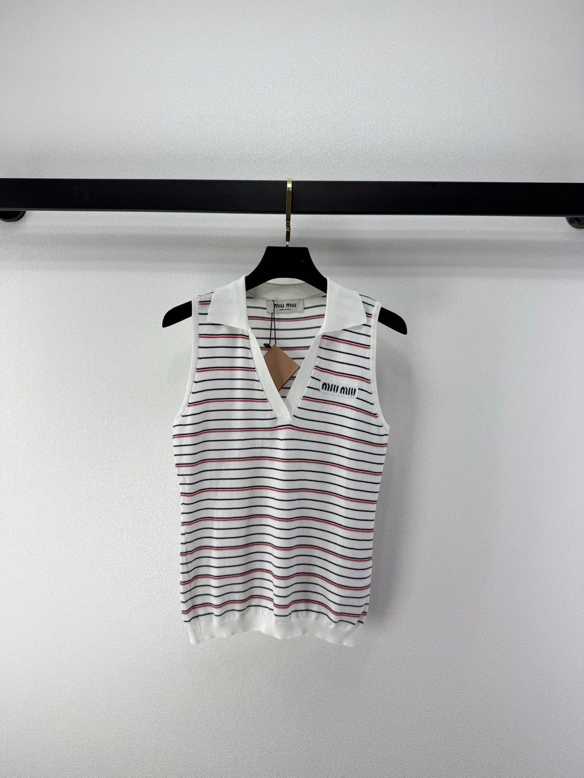 Miumiu 2026 Striped Collared Vest Tencel 395603