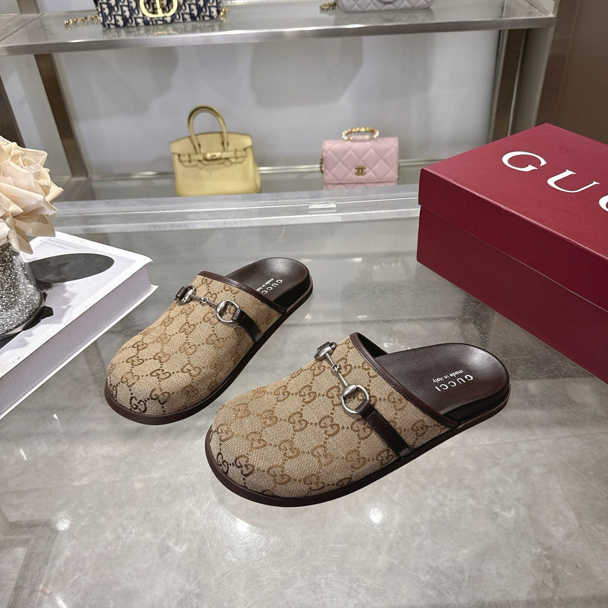 Gucci 2026 Men's Princetown Mule Suede Canvas 938376