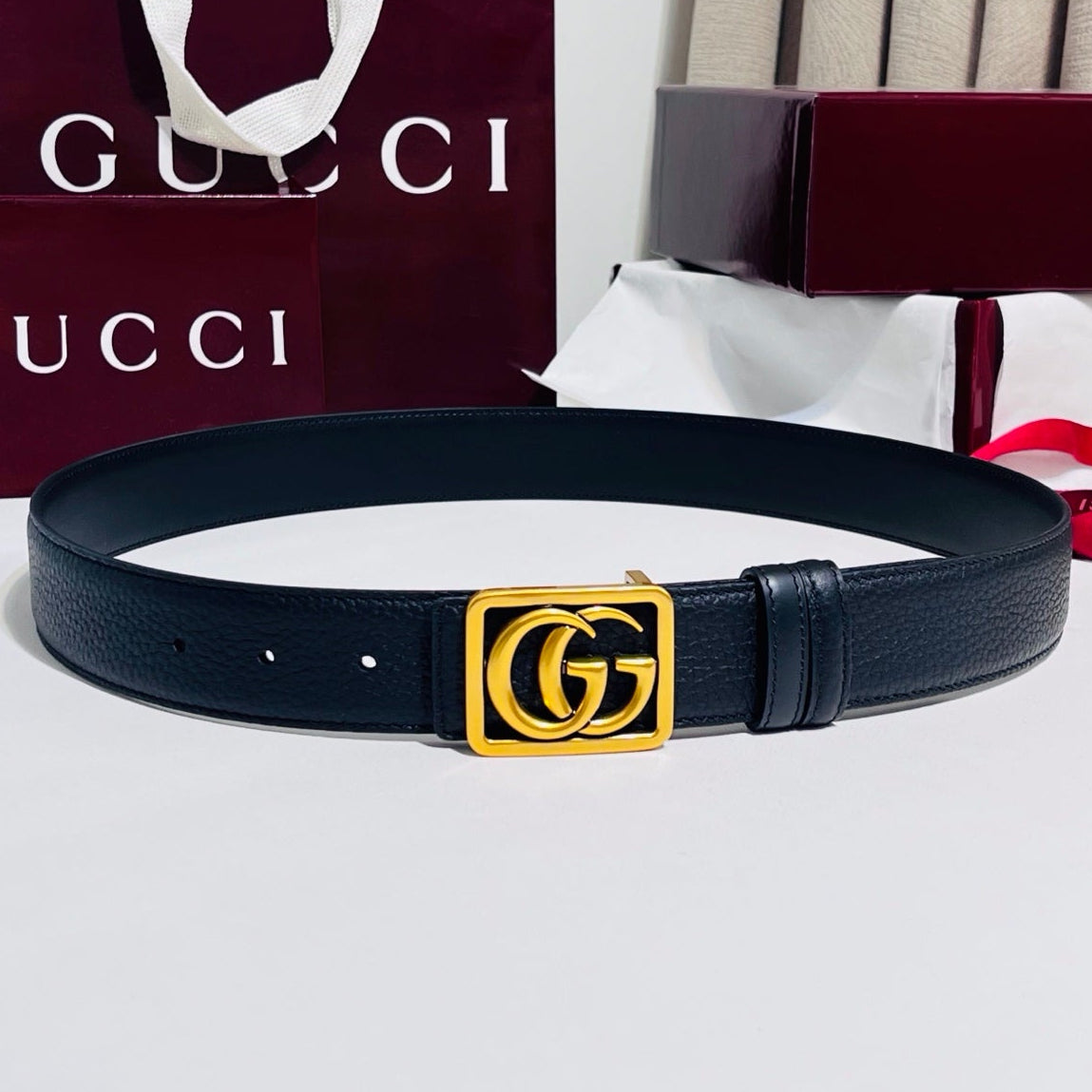 Gucci 2026 Frame Double G Buckle Belt 35mm Leather