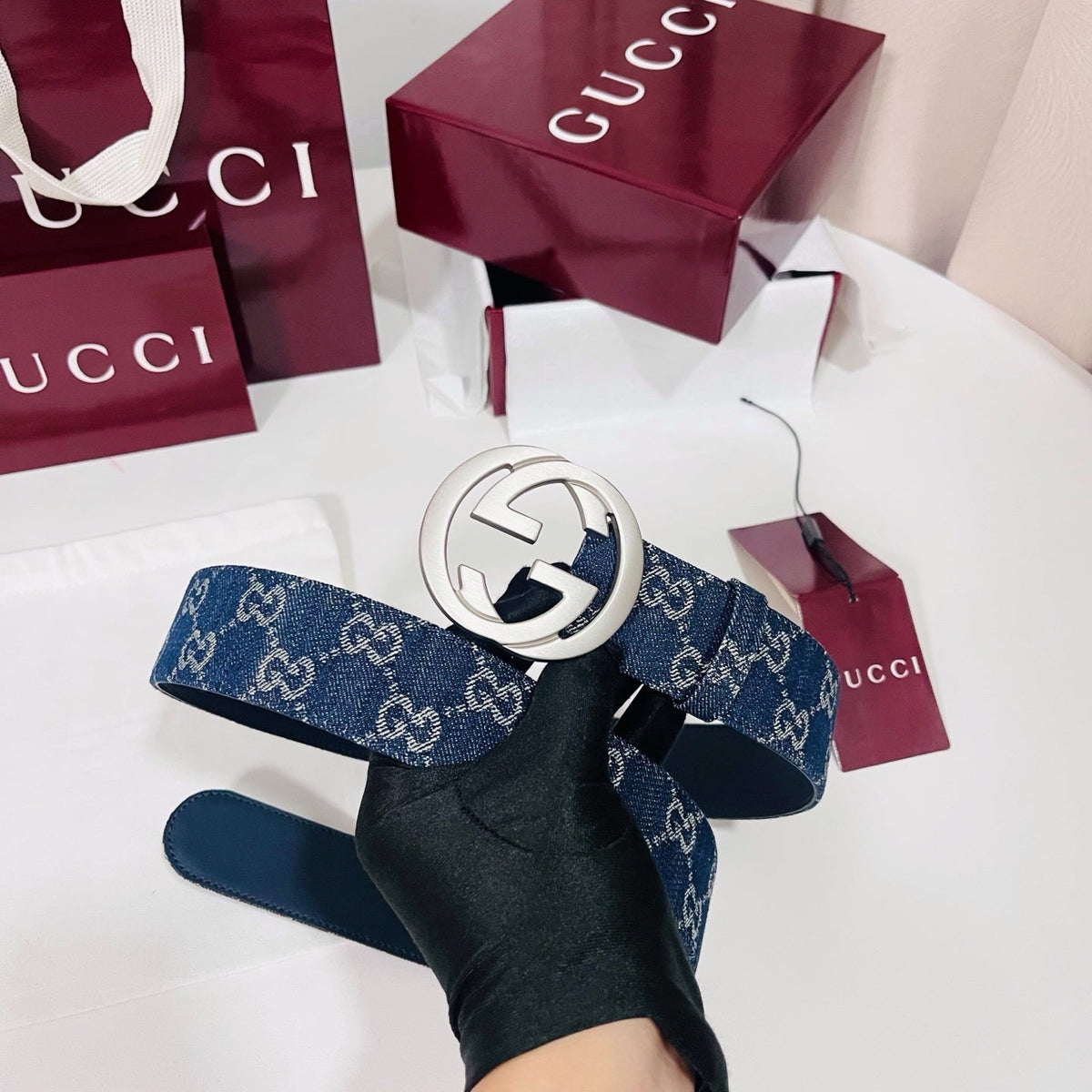 Gucci 2026 GG Marmont Belt 40mm Denim