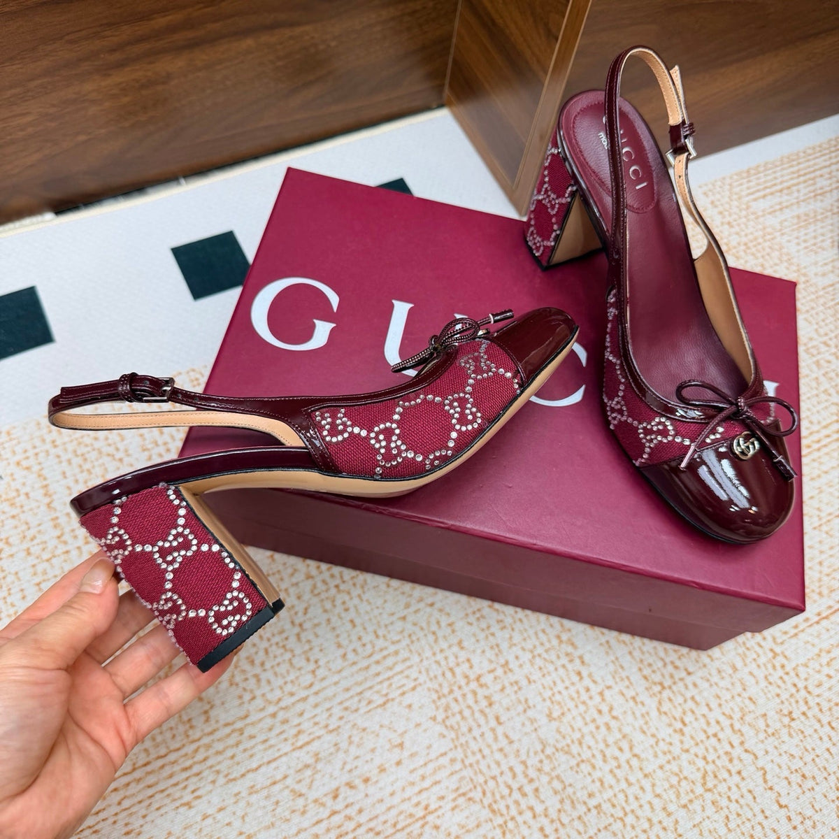 Gucci 2026 Marmont GG Slingback 80mm Denim 985640