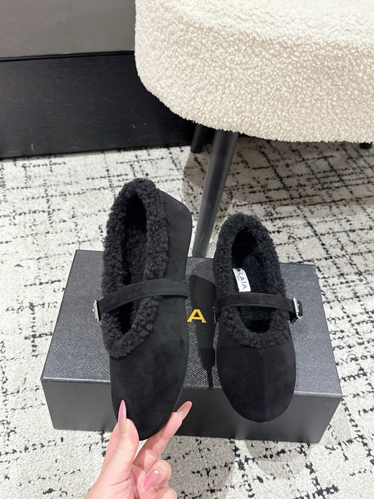 Alaia 2025 Ballet Flat Black Suede Wool 558651