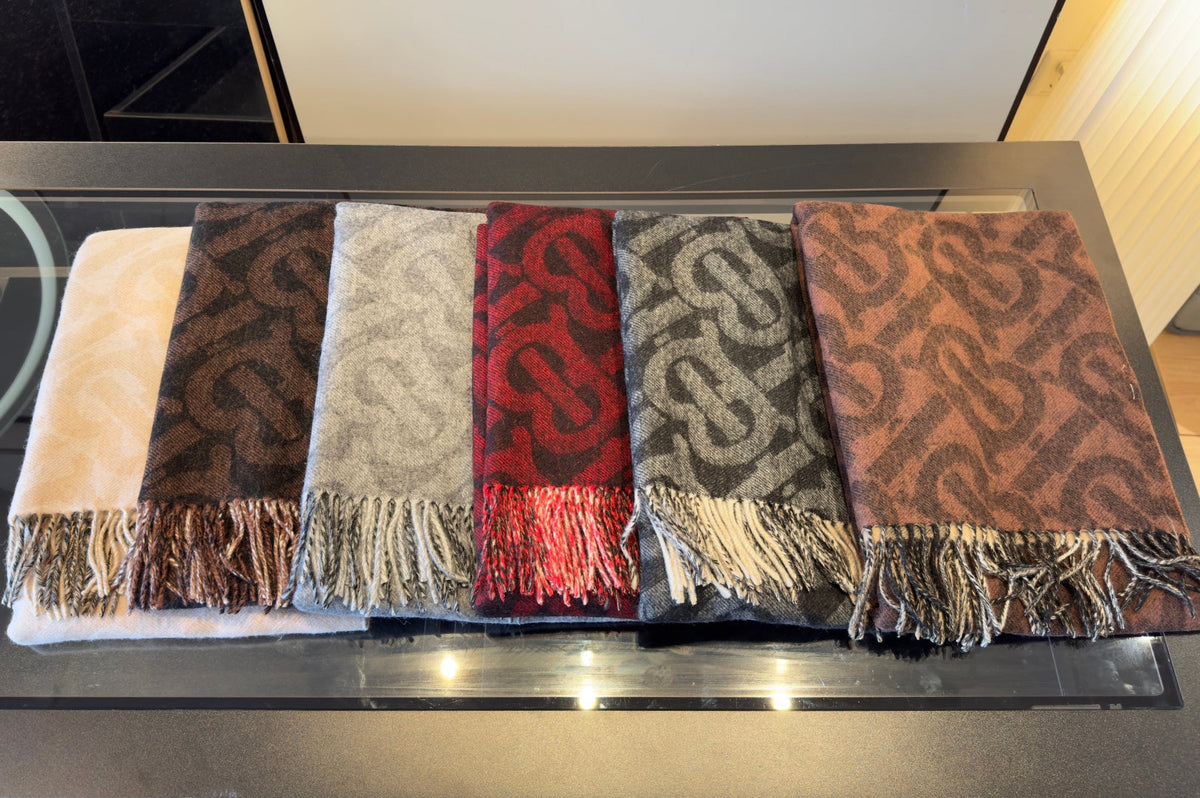 BBR Long Scarf 200CM Beige Black Cashmere 293421