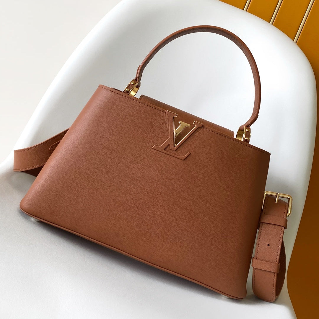 CAPUCINES GM 33CM BROWN GOLD TAURILLON LEATHER 252019