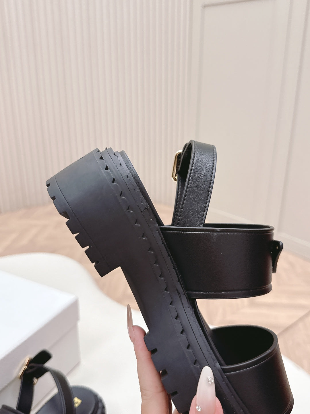 PRA 26S Platform Sandals Black Cowhide 600565