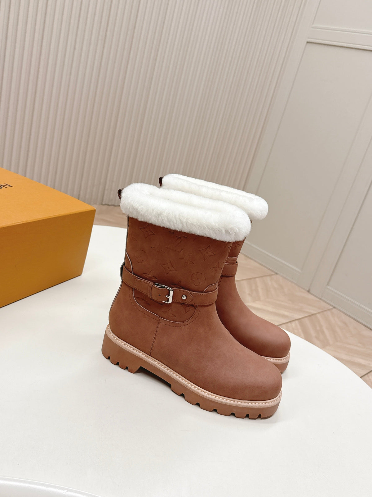 LV 2026 Territory Ankle Boot Brown White Nubuck Calf Leather 595442