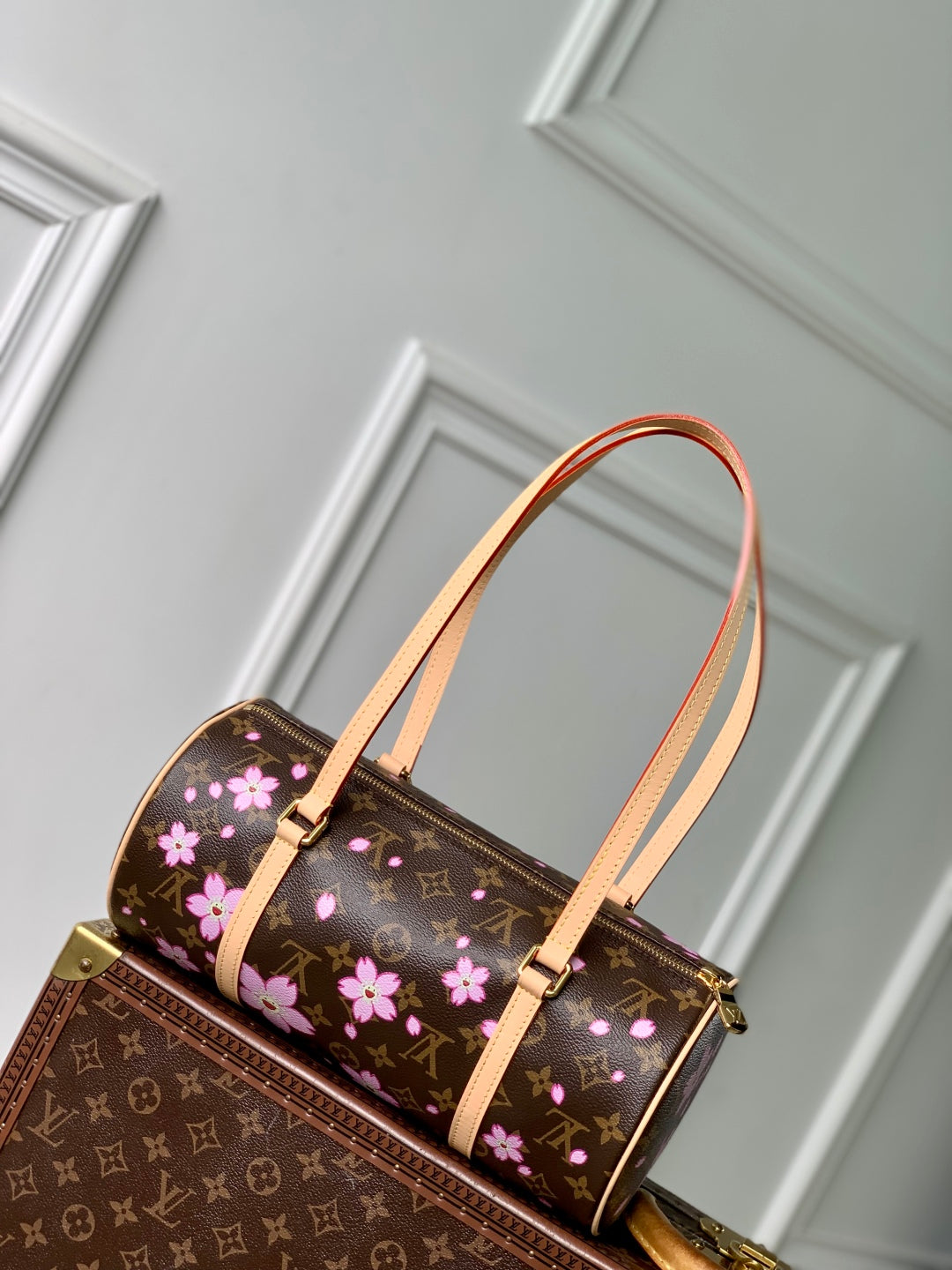 LV x TM Papillon 27cm Sakura Brown Cherry Blossom Monogram Canvas