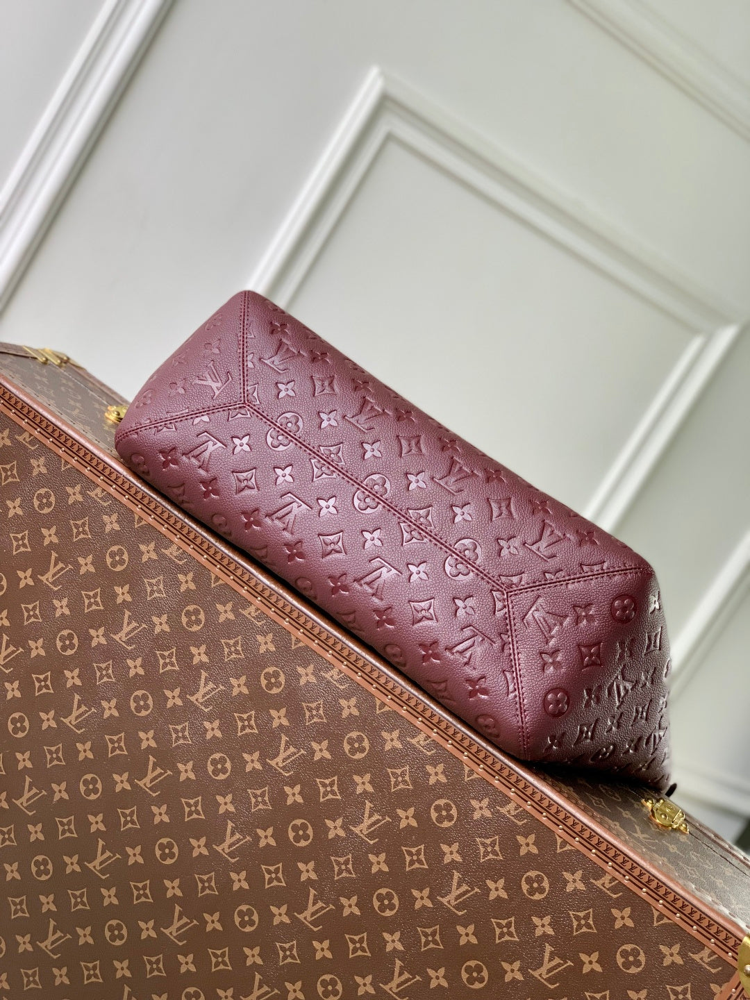 LV 2025 Louis Vuitton All In One MM Bag 56cm Wine Red Monogram Empreinte Leather 343623
