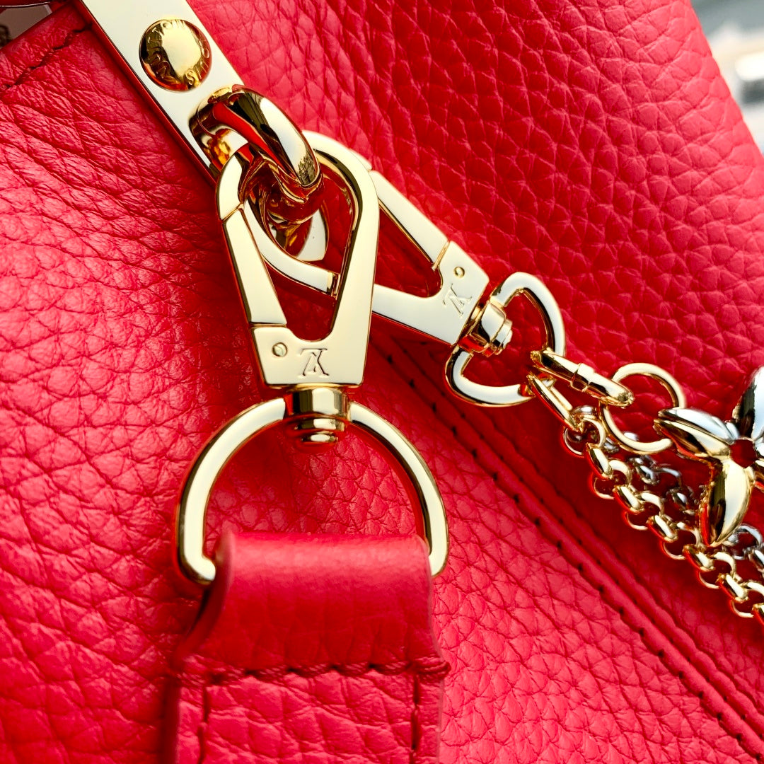 LV 2025 Capucines Bag Red Gold Taurillon Leather 347380
