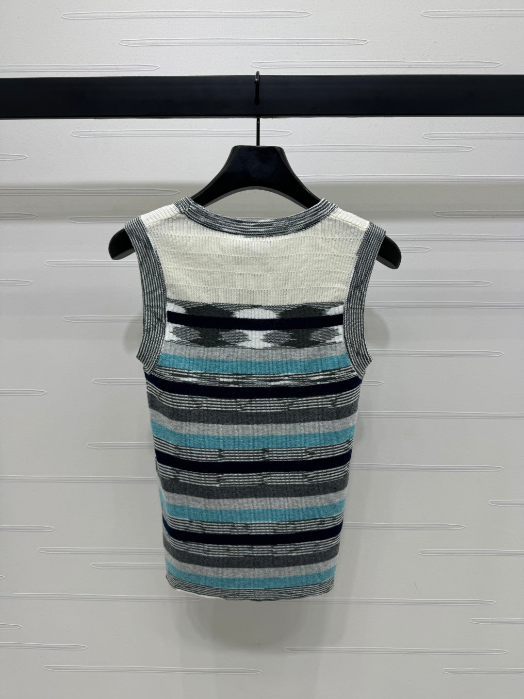 Chanel 25 Sleeveless Striped Top In Blue And Gray