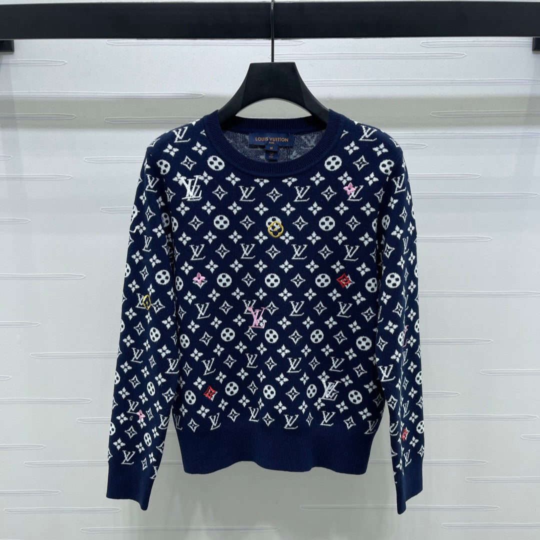 LV 25 Long-sleeved Sweater Navy Blue Wool Cashmere 296303