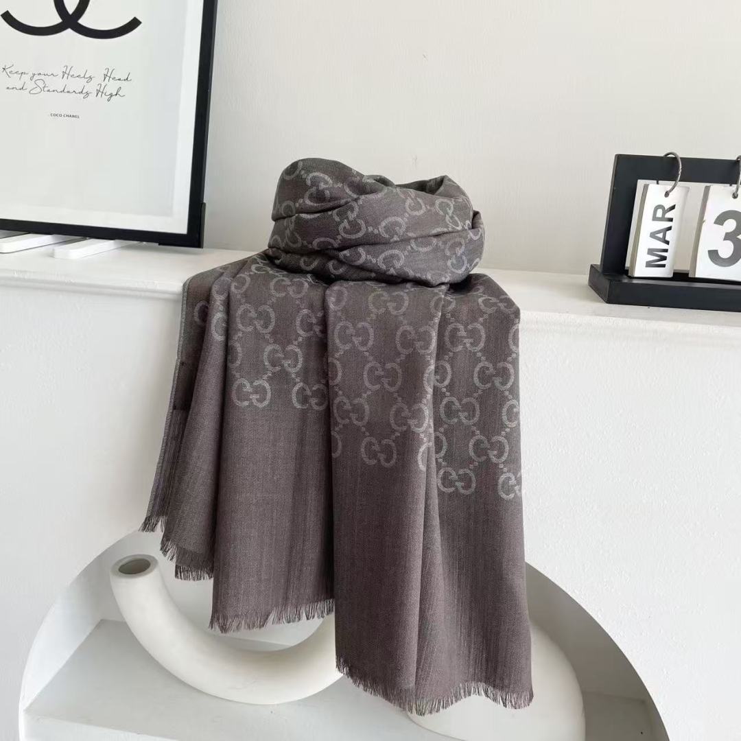 GG Houndstooth Scarf 180CM Gray Cashmere 288132
