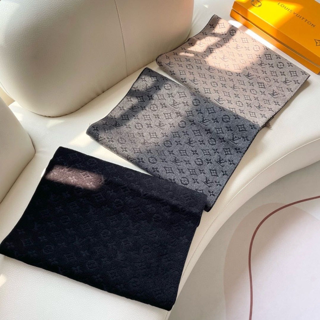LV Men Scarf 180cm Gray Wool 967166