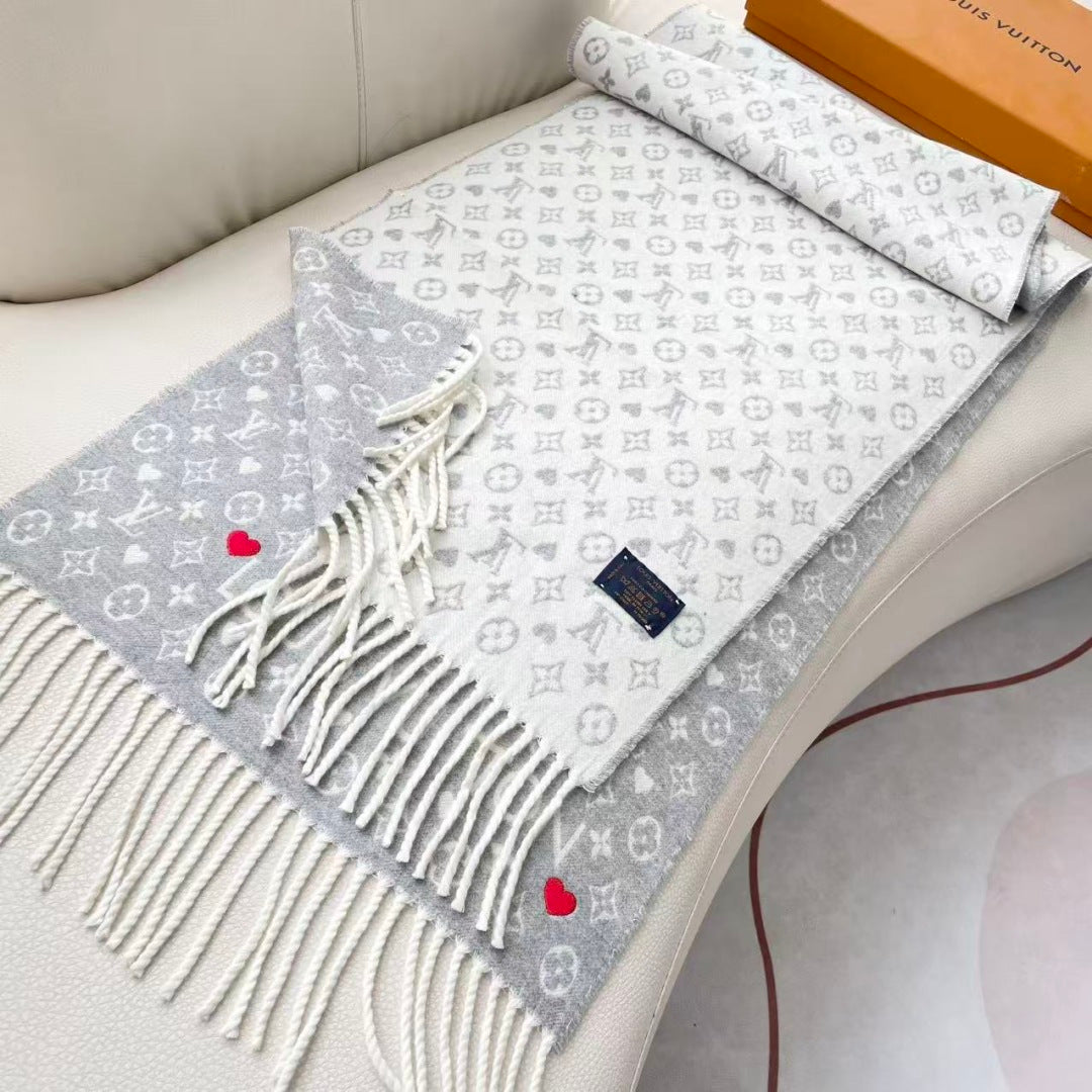 LV Studdy Reykjavik Scarf 180cm Light Gray Wool 967172