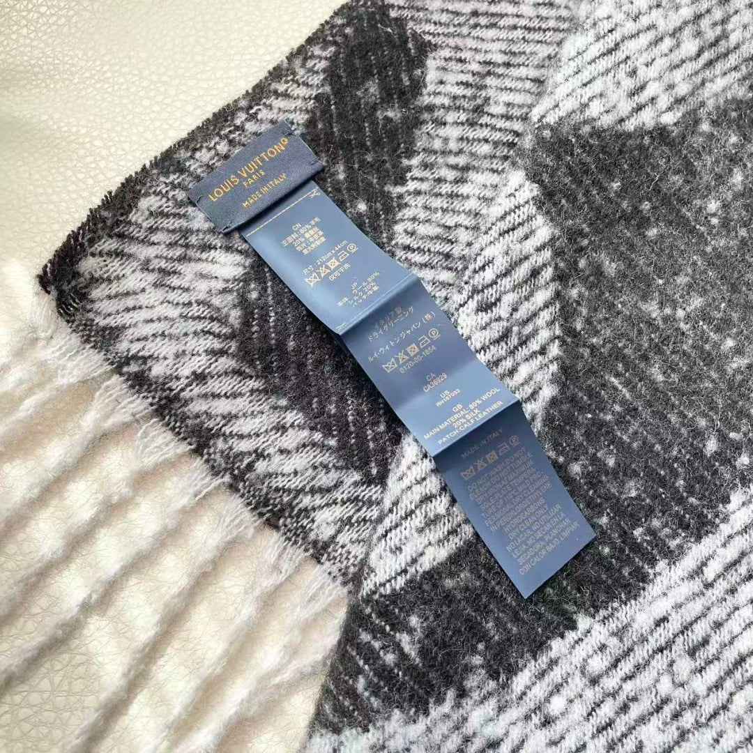 LV Scarf 190cm Black Gray Wool 968486