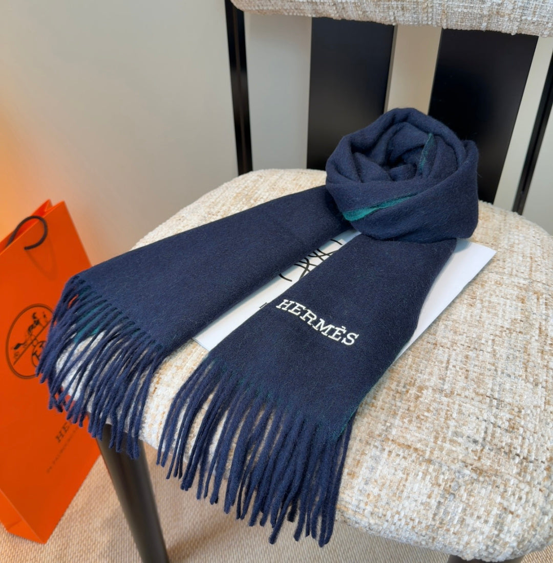 HM Scarf 190 CM Dark Blue Wool 969495