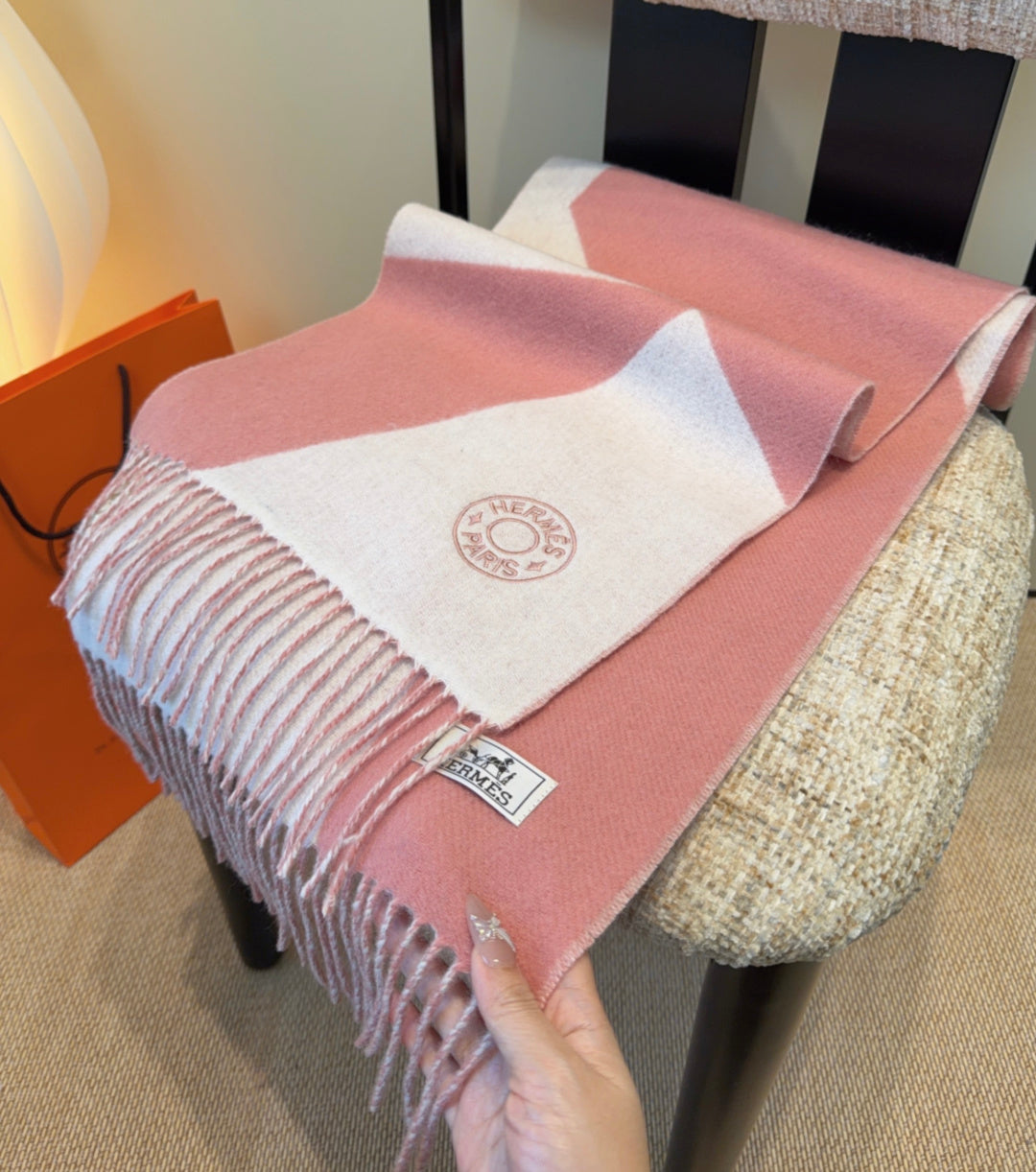 HM Scarf 190 CM Pink Ivory Wool 969496