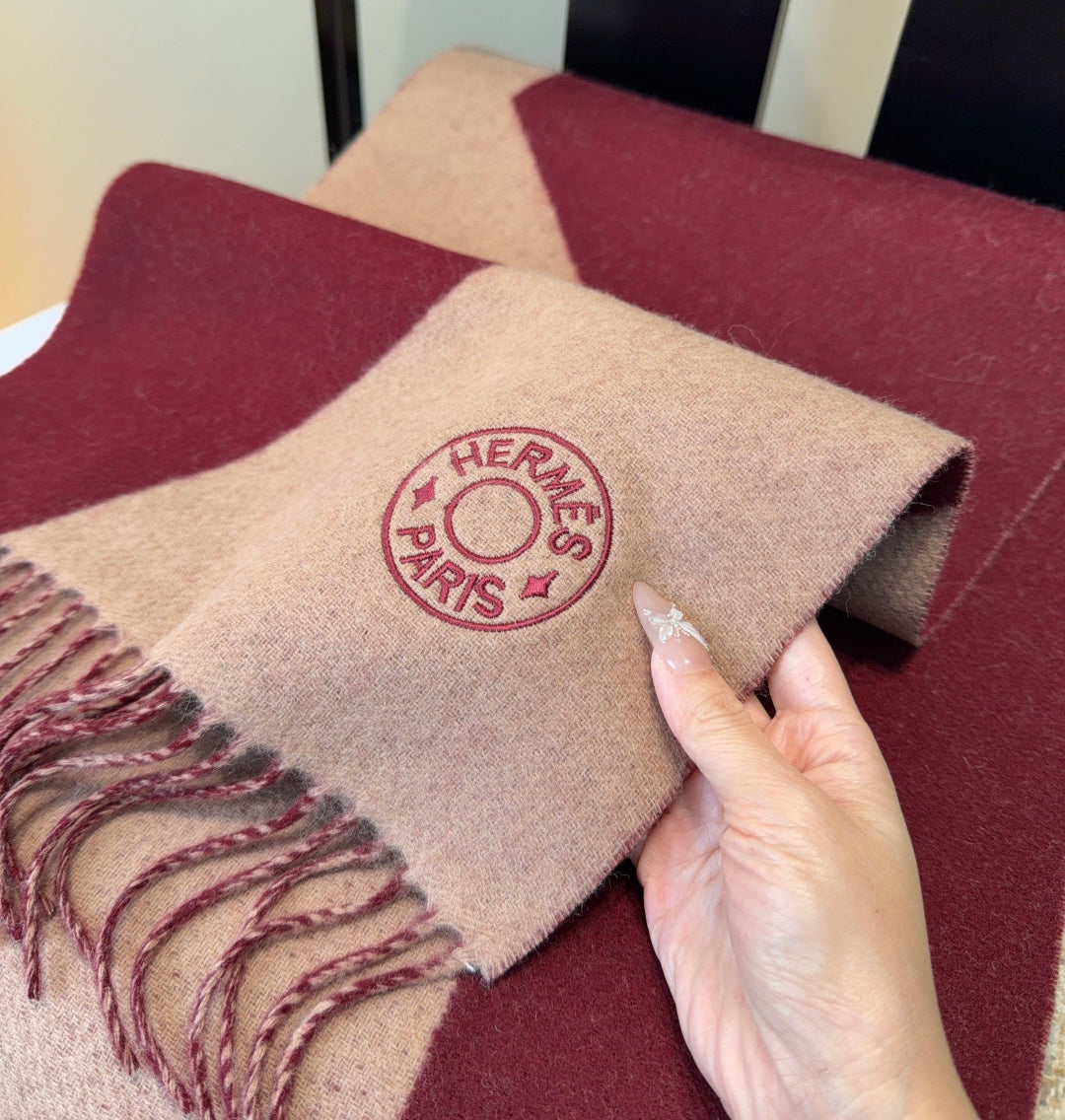 HM Scarf 190 CM Red Beige Wool 969499