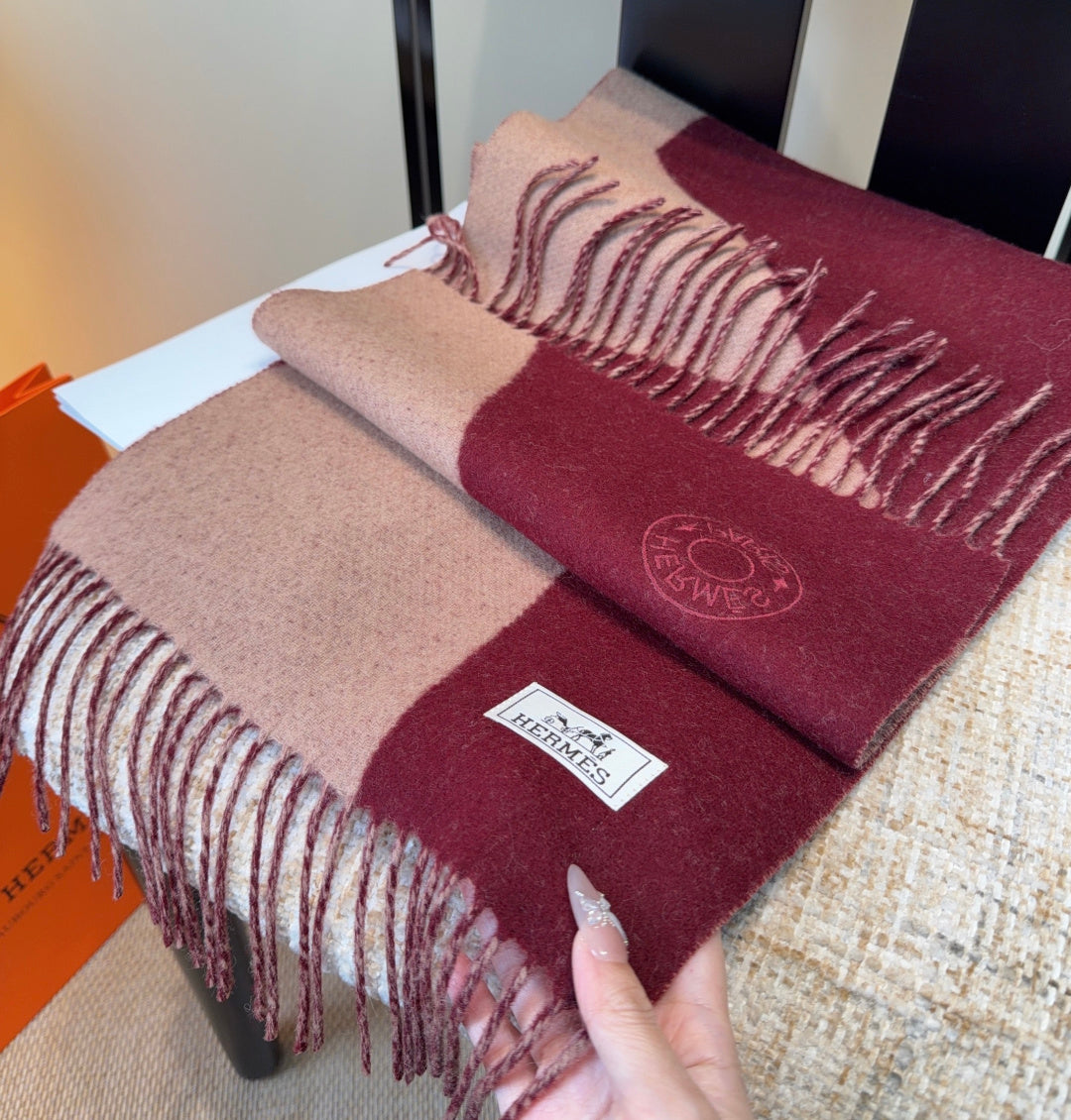 HM Scarf 190 CM Red Beige Wool 969499
