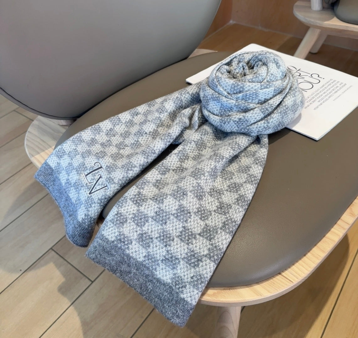 LV Couple's Style Scarf 180cm Gray Knitted  Cashmere 973385