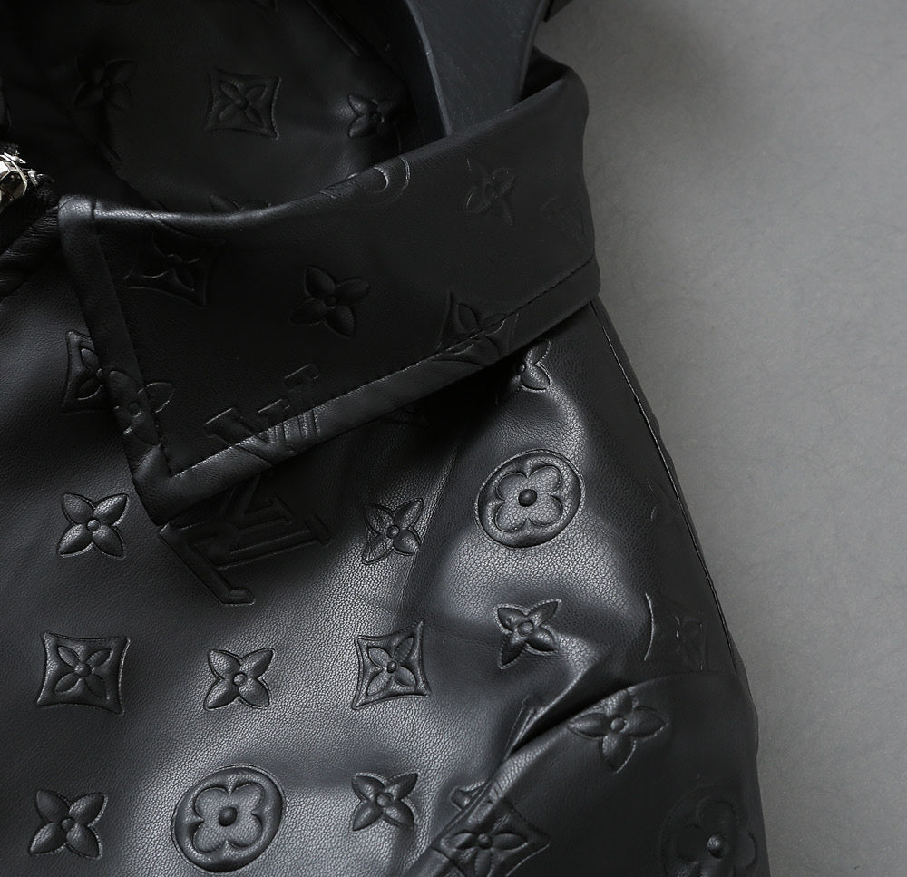 LV SHIRT JACKET IN BLACK CALFSKIN EMBOSSED LOGO 238988