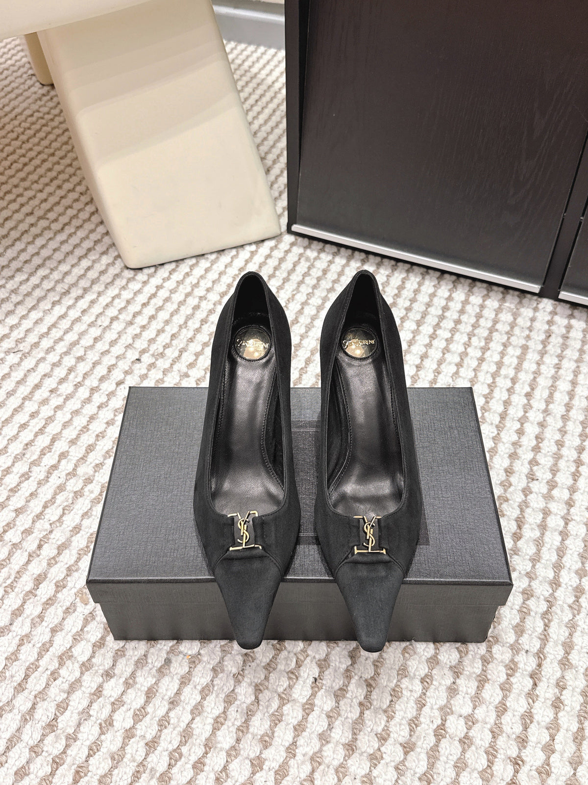 YSL 26ss High Heel Pumps 75 Black Suede 654701
