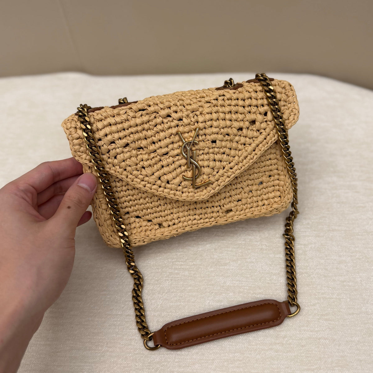 YSL 2026 Loulou Mini Shoulder Bag Raffia