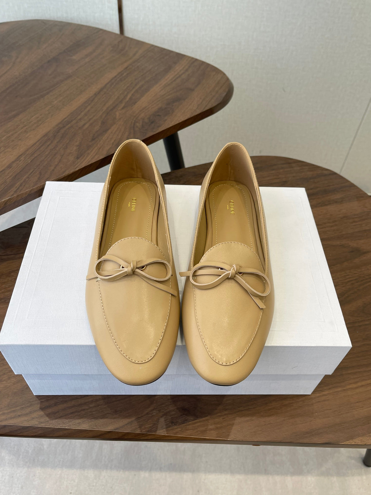 Celine 26 Loafers Beige Sheepskin 624692