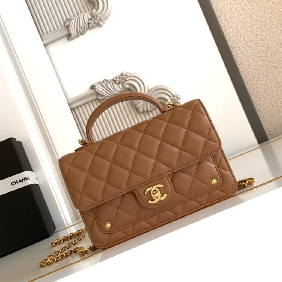 CC Handle Bag Double C Camel Lambskin Gold Hardware