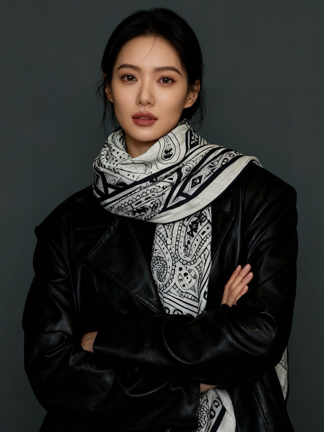 HM 25s Reversible Scarf 140cm White Black Cashmere 976274