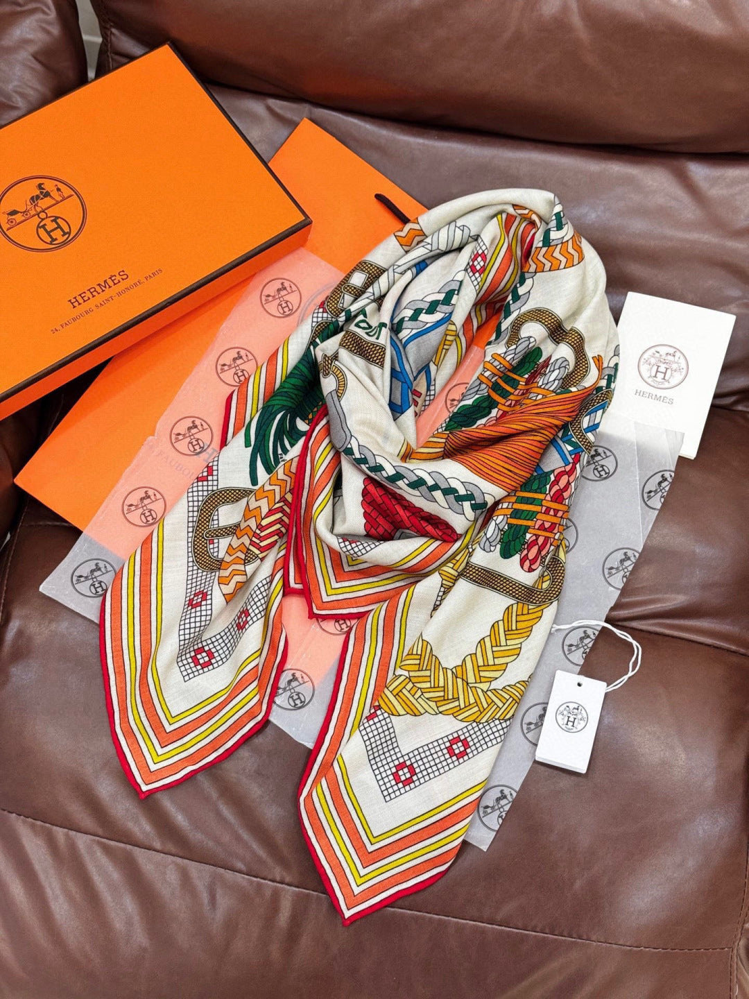 Hermès 2026 Tout en Tresse Scarf 140cm Colorful Silk And Cashmere 218144