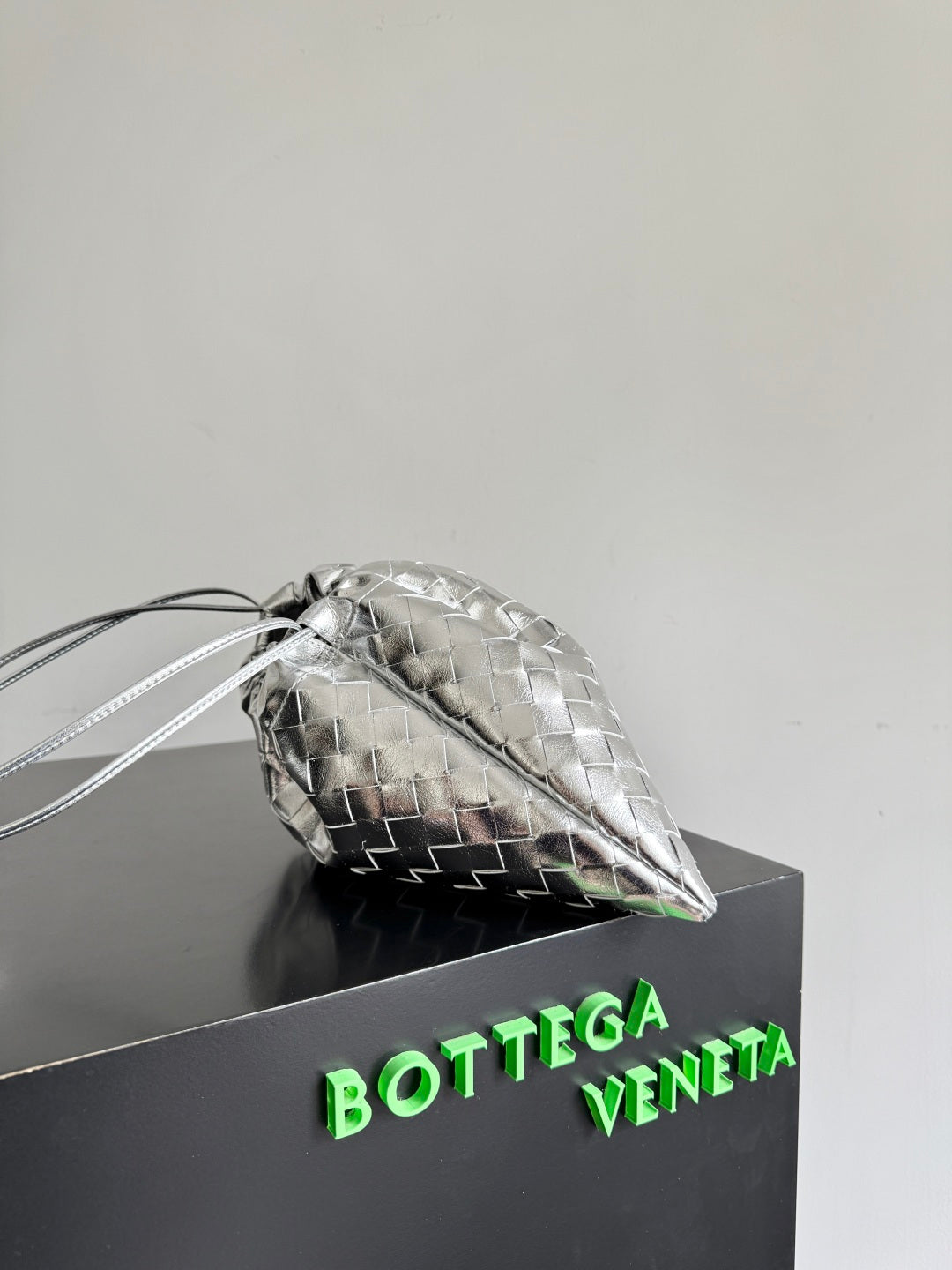 Bottega Veneta 2026 Dust Bag Silver Laminated Leather