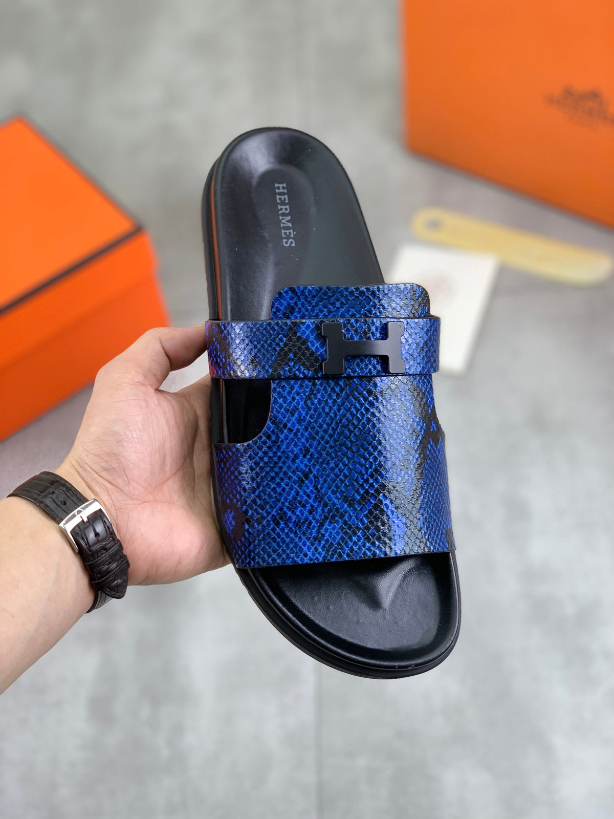 HM Men's Slide Blue Cowhide 616254