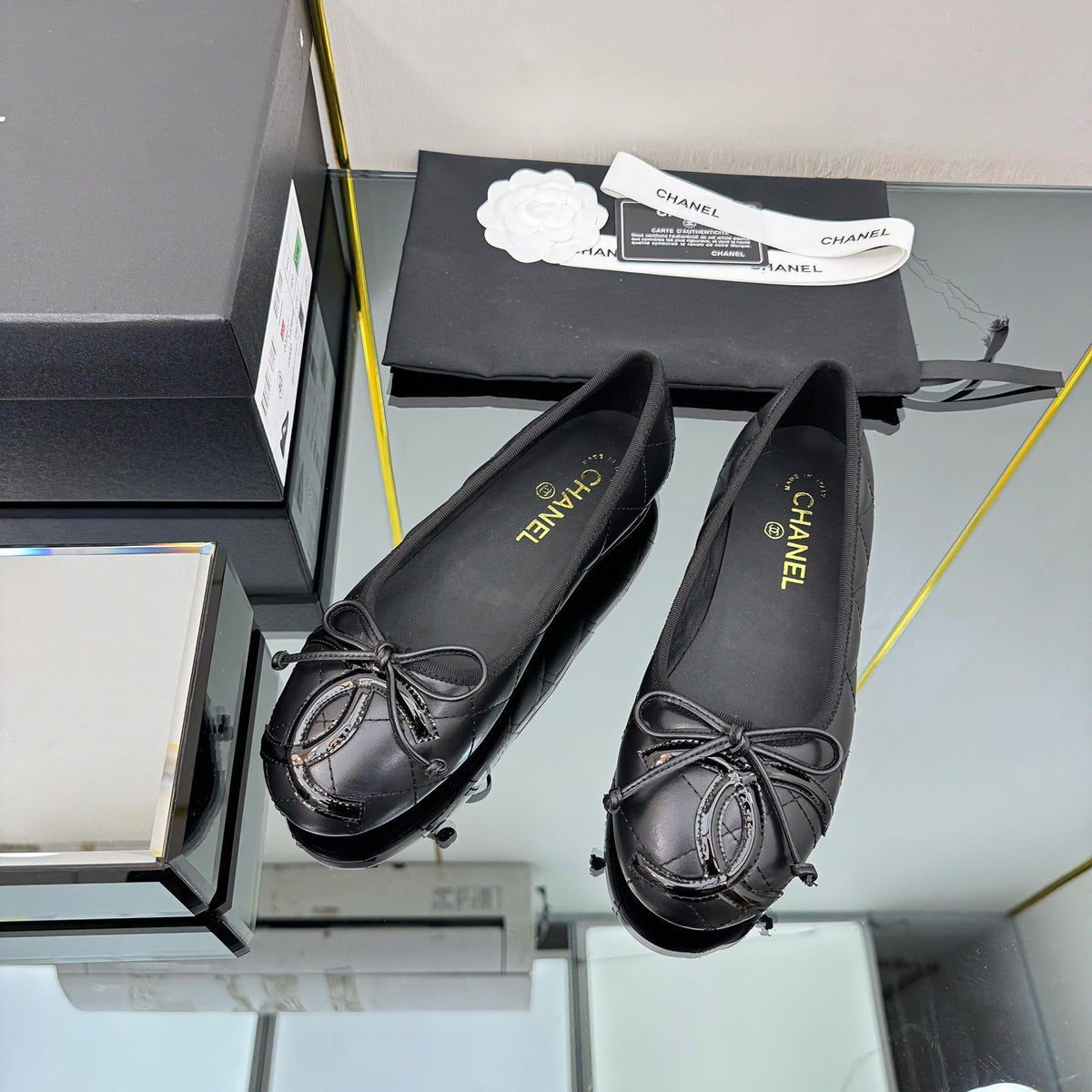 CC 25 Cambon Ballet Flat Black Quilted Calfskin