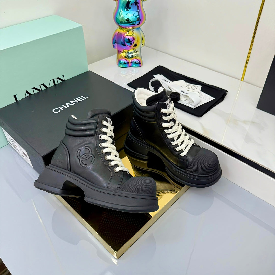 Chanel 2025 High-Top Sneakers Black White Cowhide 469786